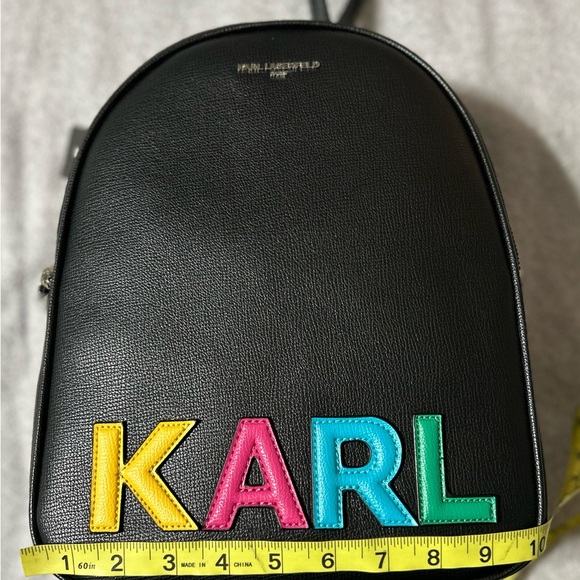 Karl Lagerfeld Black Backpack with Multicolor Lettering. Size 12x10x5.5 - Picture 2 of 10